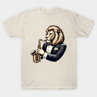 Lion Playing Saxophone T-Shirt